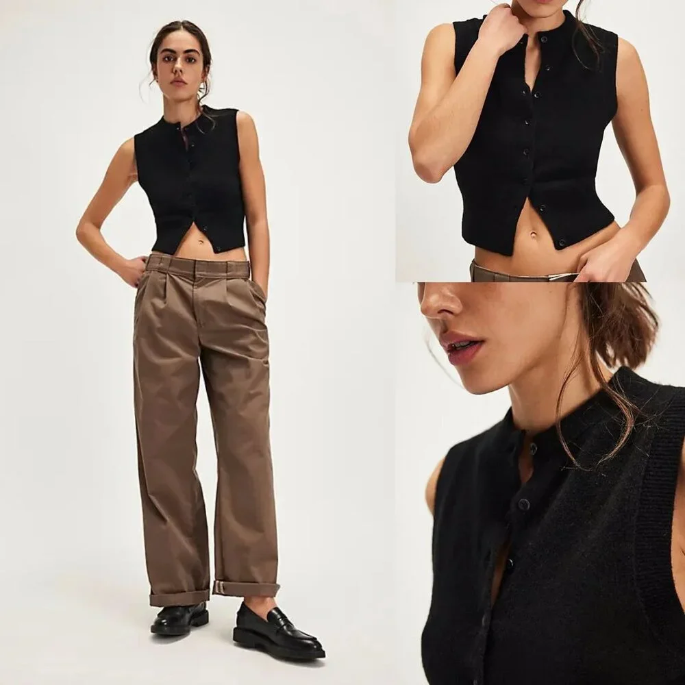 New! Free People Black Archie Cashmere Vest Size Medium 2371